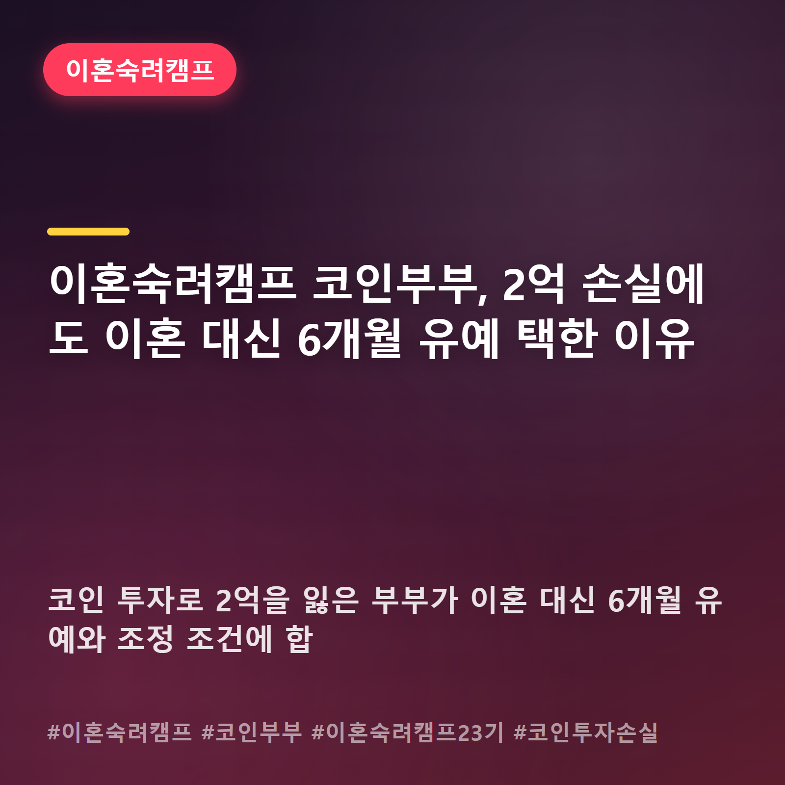 2억 날린 코인부부, 이혼 대신 6개월을 택한 진짜 이유 (이혼숙려캠프)