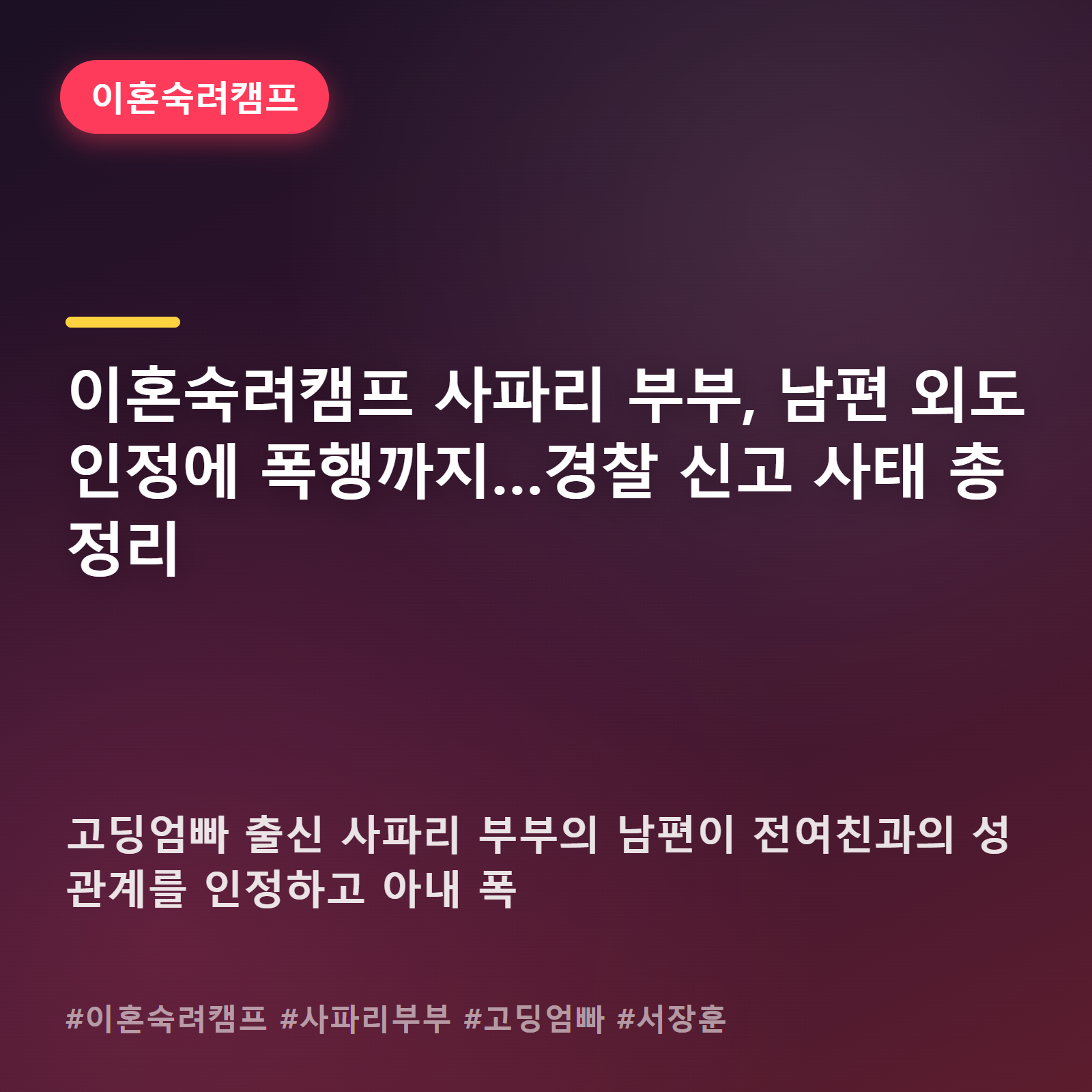 이혼숙려캠프 사파리 부부, 외도 시인 이후 벌어진 폭행과 신고까지