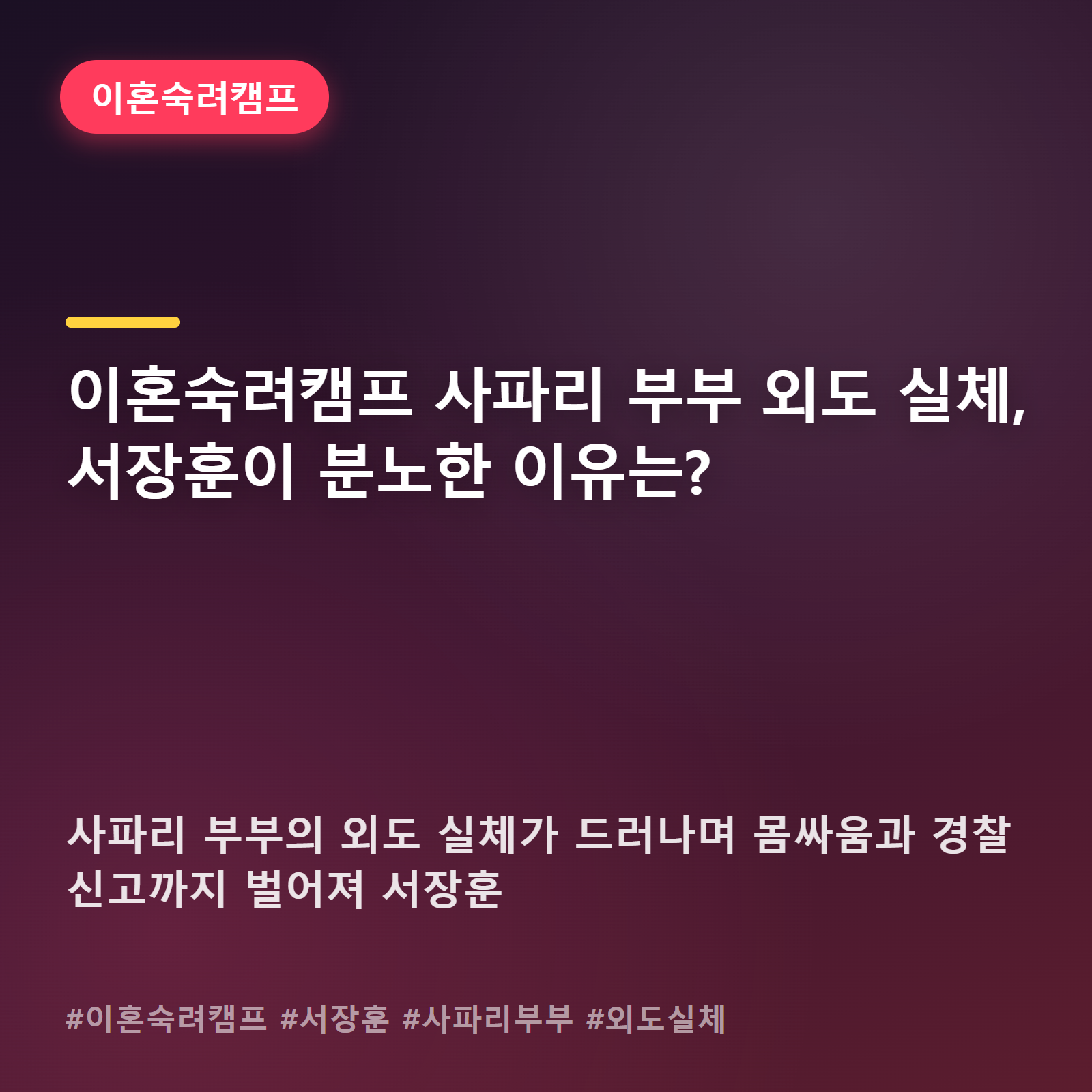 이혼숙려캠프 사파리 부부, 외도 넘어 경찰까지 부른 그날의 전말