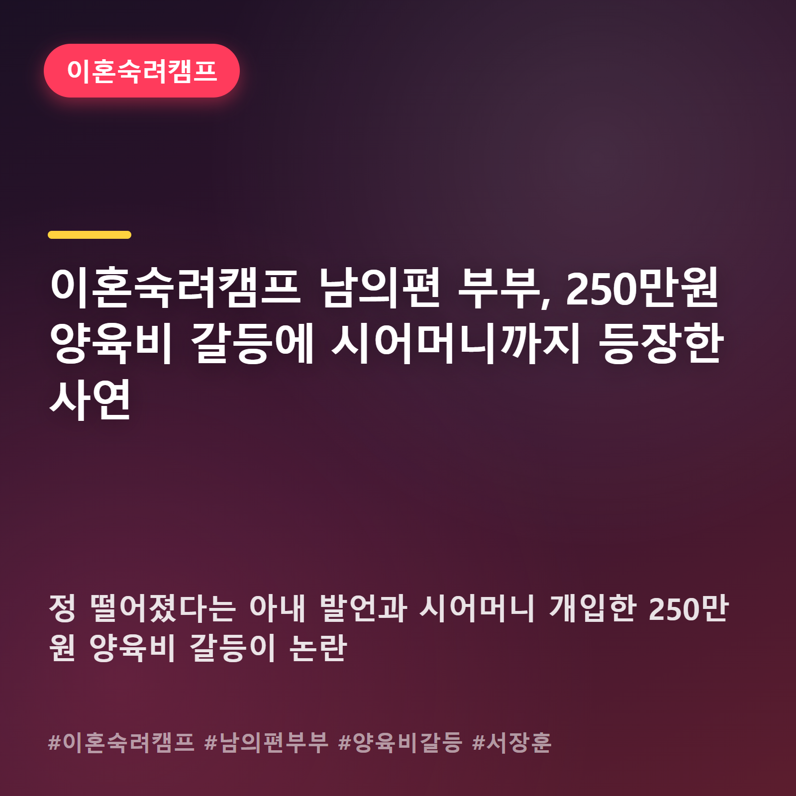 "일하는 이모 취급"...이혼숙려캠프 부부, 250만원 놓고 시어머니까지 등판한 이유
