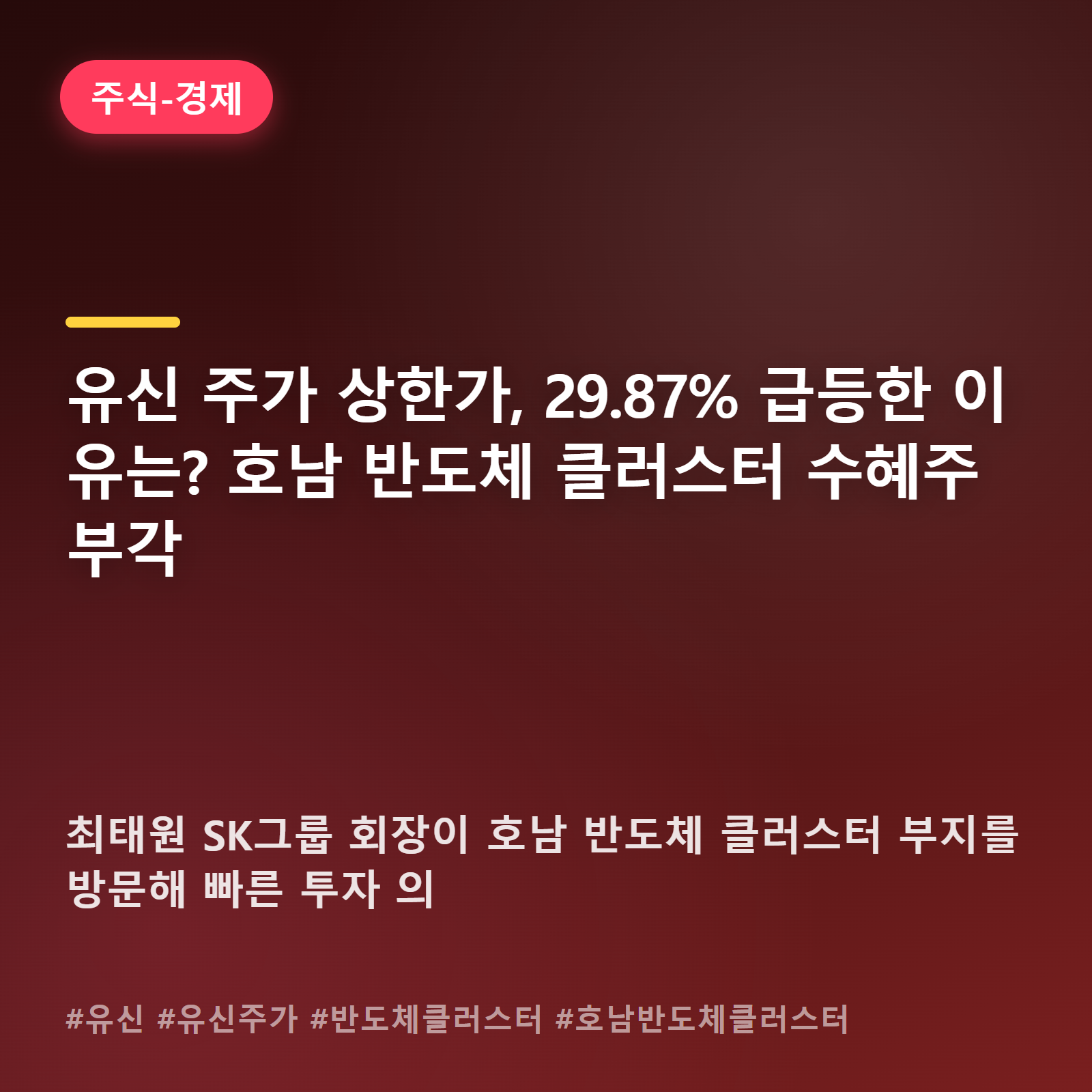 최태원 회장 호남 클러스터 방문에 유신 가격제한폭 직행, 배경 짚어보기