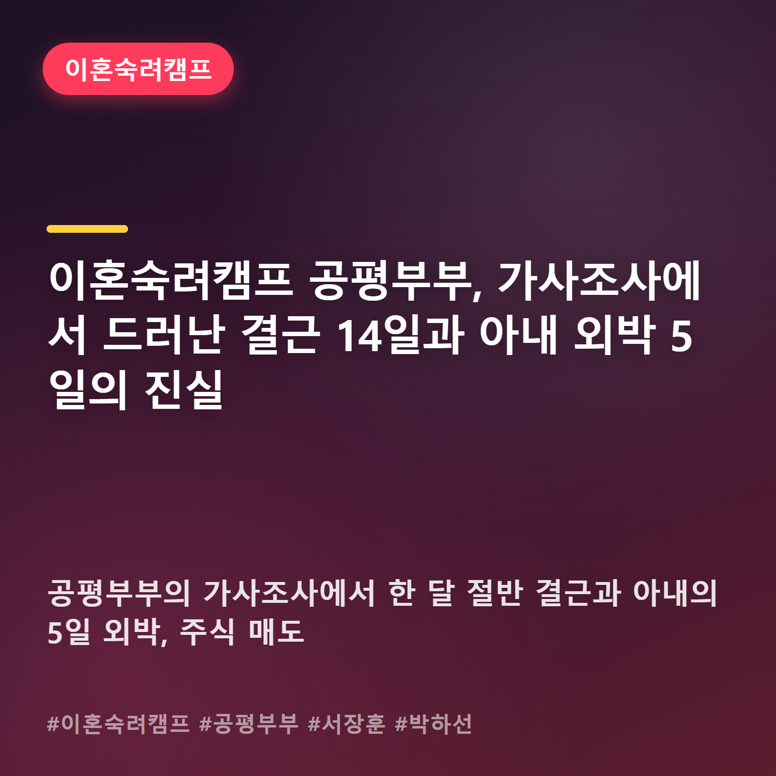 "공평"이라는 이름값 못한 부부, 이혼숙려캠프 가사조사에서 다 들통났어요